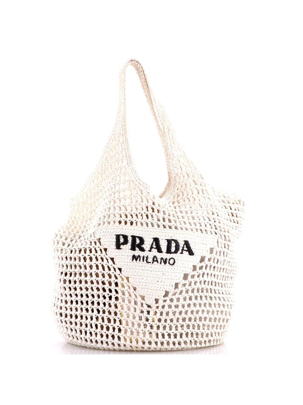 Prada Triangle Logo Bucket Tote Raffia #348448P16B